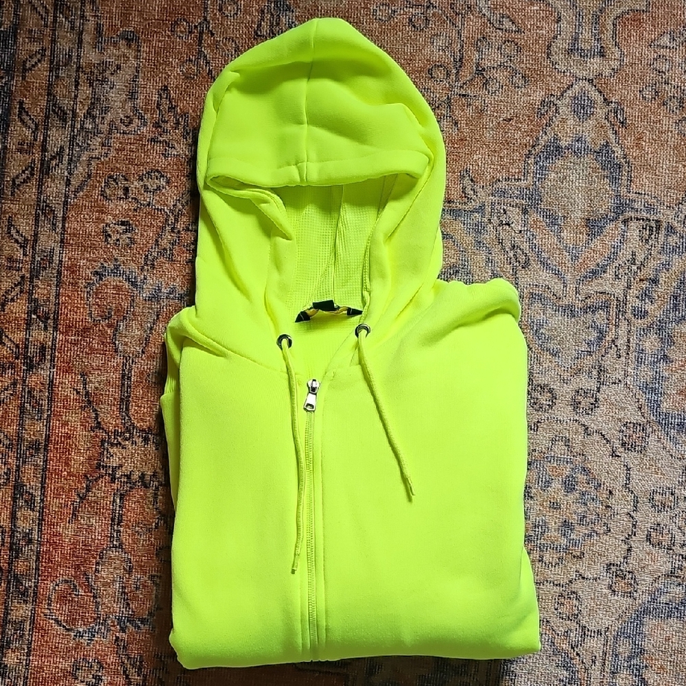Neon Yellow Zip-Up Hoodie Men's Large
